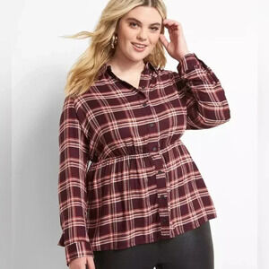 Lane Bryant No-Peek Button-Front Plaid Flannel Shirt/Tunic in Size 26/28 = 4X